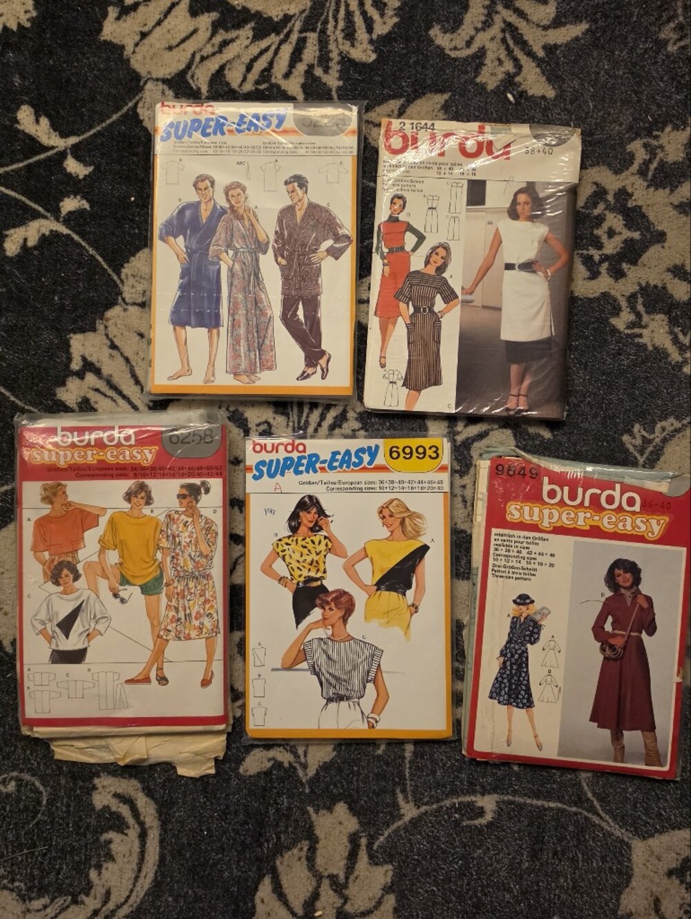 Vtg 80s Burda Super Easy Sewing Patterns Lot of 5 Dresses Tops Robe Mixed Cond